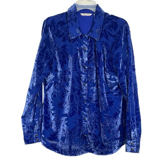Soft Surroundings Blue Velvet Burnout Button Front Top Size XL Sheer Holiday - Picture 1 of 6